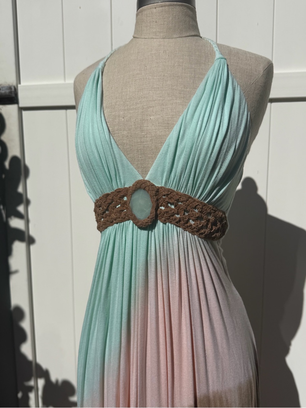y2k Bohemian Halter Maxi Dress in Mint, Pink & Brown - Picture 4 of 6